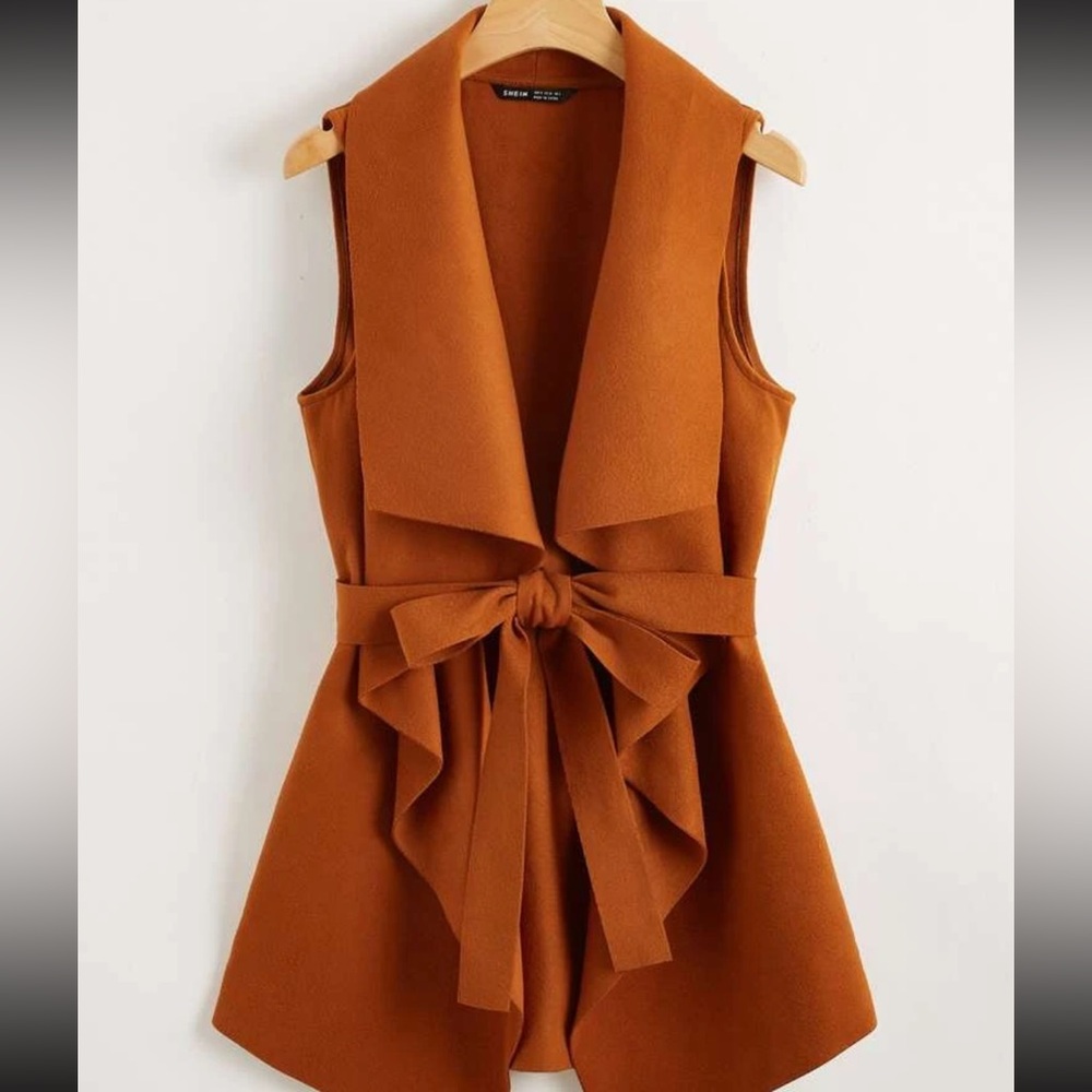 SHEIN Belted Waterfall Front Vest Coat